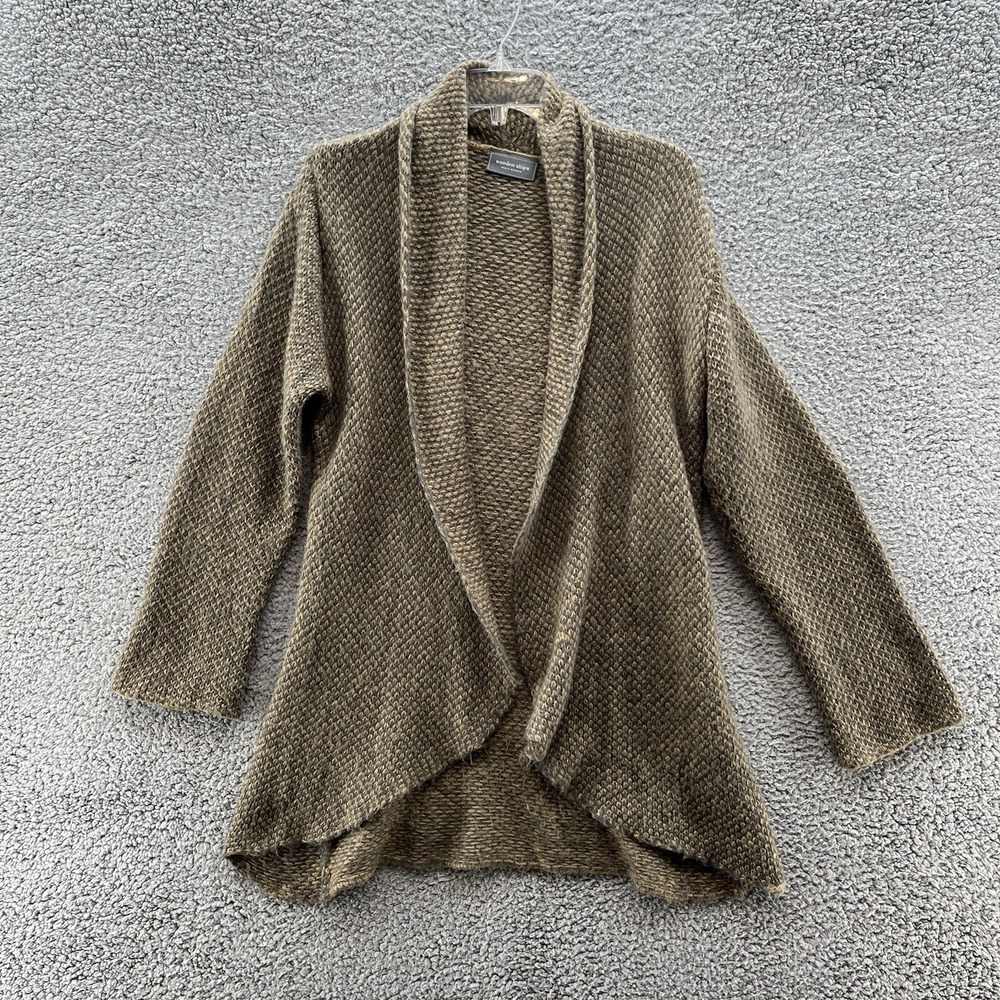 Wooden Ships Sweater Womens Medium Tan Gray Mohair Lightweight Open Cardigan